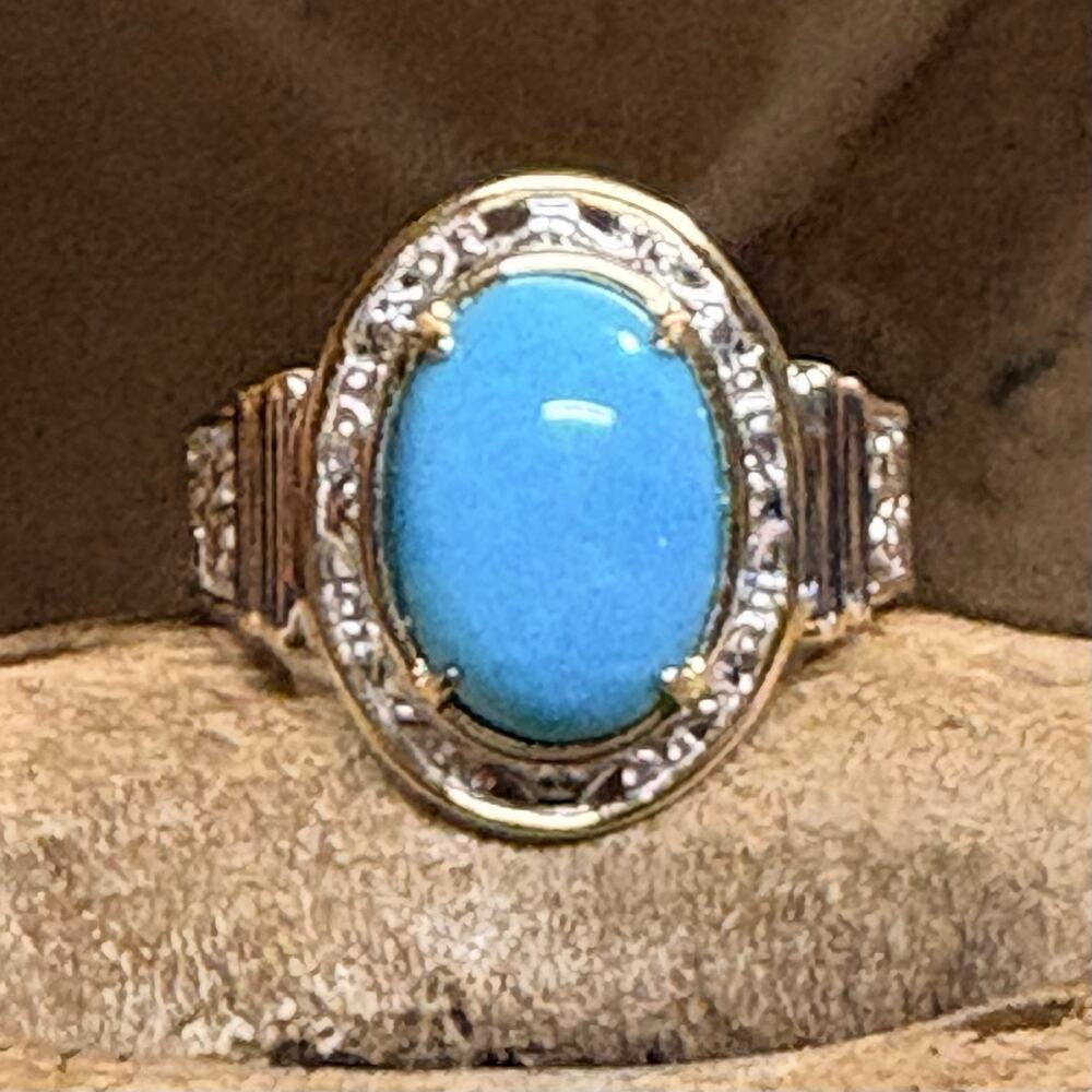 Gems En Vogue Ring Size 9 Sterling Silver Two Tone w/ Sleeping Beauty Turquoise